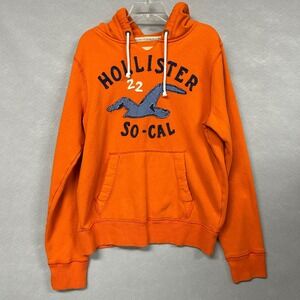 Hollister Hoodie Men's L Drawstring Hem Chew Y2K So-Cal Orange Pouch Pocket
